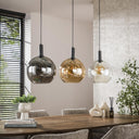 Pendelleuchte "Seralis – 3 Glasschirme in Chrom, Bernstein und Transparent mit Metall Armatur