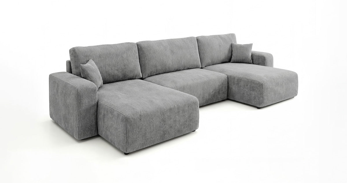 Designer Sofa Noma U mit Schlaffunktion und Stauraum in Cord