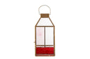 Laterne Amara – Roséfarbenes Glas mit messingfarbenem Rahmen