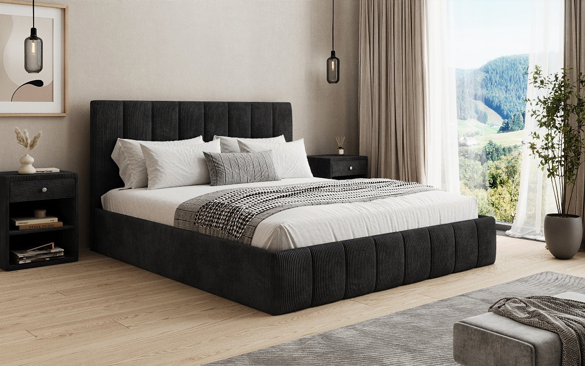 Designer Polsterbett Mila in Cord mit Stauraum