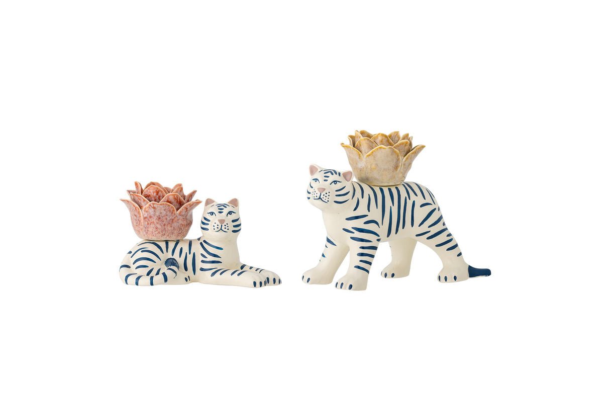Kerzenhalter-Set Tigris – handbemaltes Steingut (2er-Set)