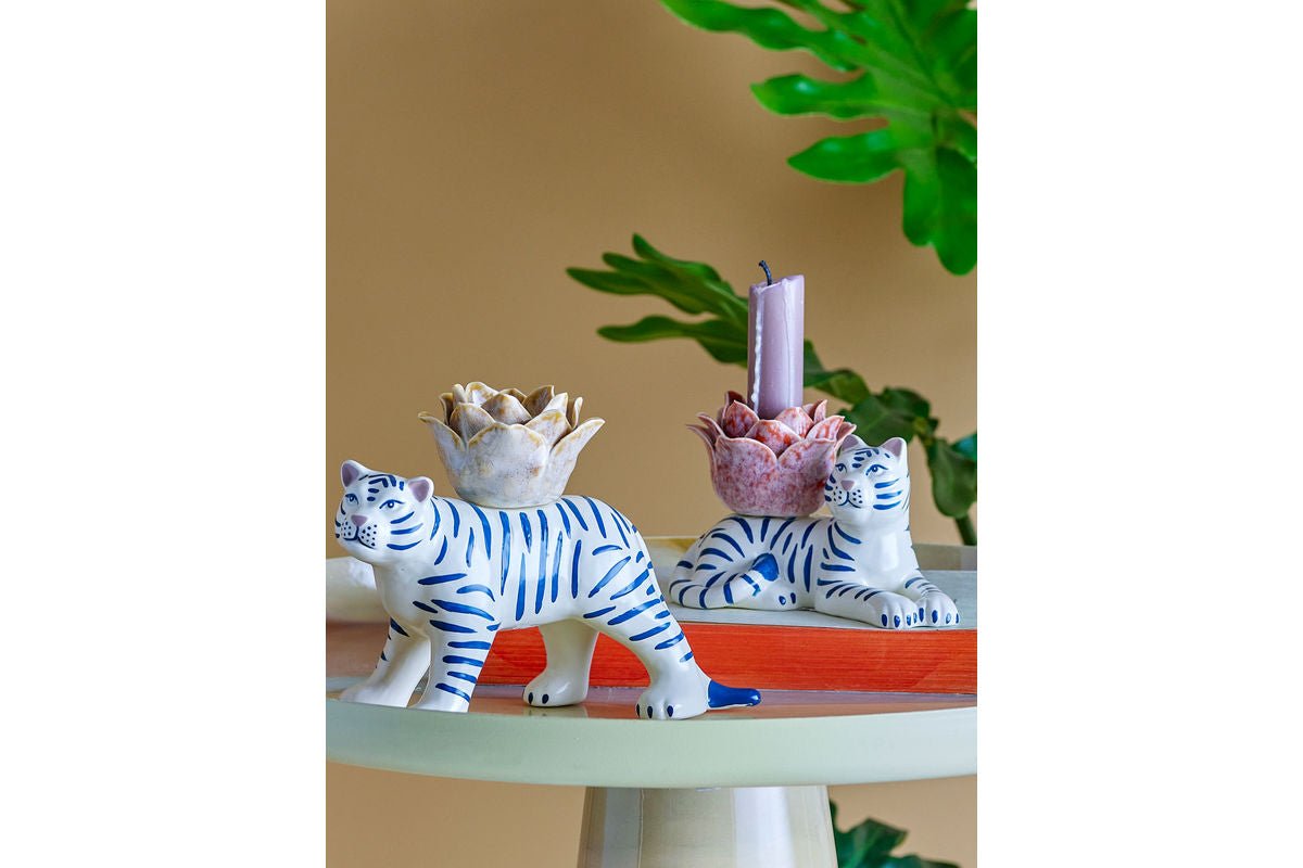 Kerzenhalter-Set Tigris – handbemaltes Steingut (2er-Set)