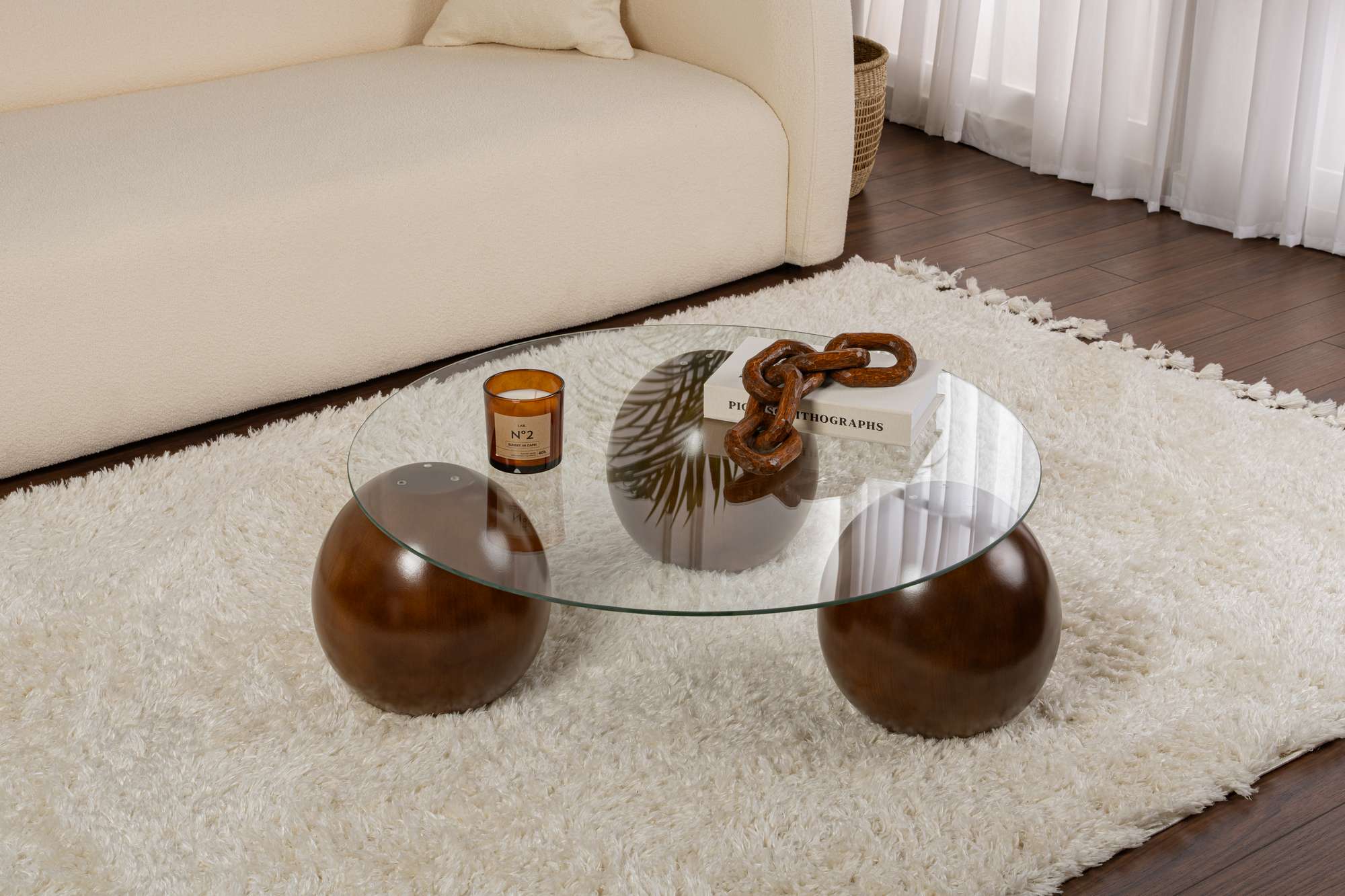 Couchtisch Morento - mit runder, gehärteter Tischglasplatte