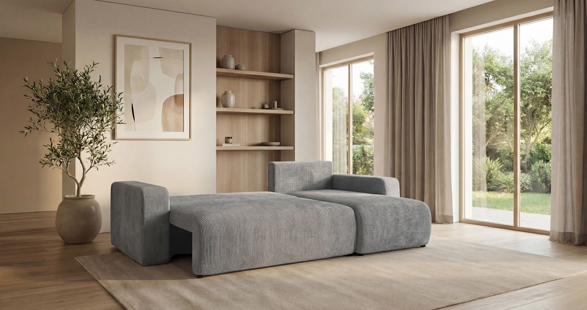 Designer Sofa Calva mit Schlaf- und Klappfunktion in Cord