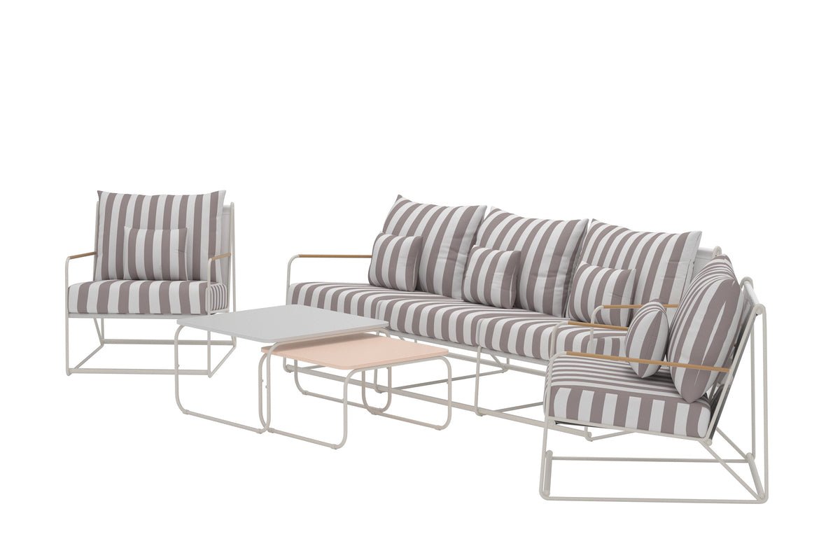 Garten Loungeset Karo – 5-teiliges Set mit beige-gestreiften Kissen