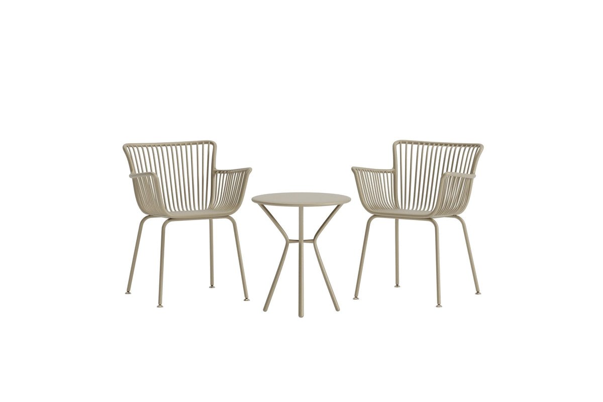 Garten Loungeset Aida – 2er Set in Beige mit rundem Tisch & Stühlen