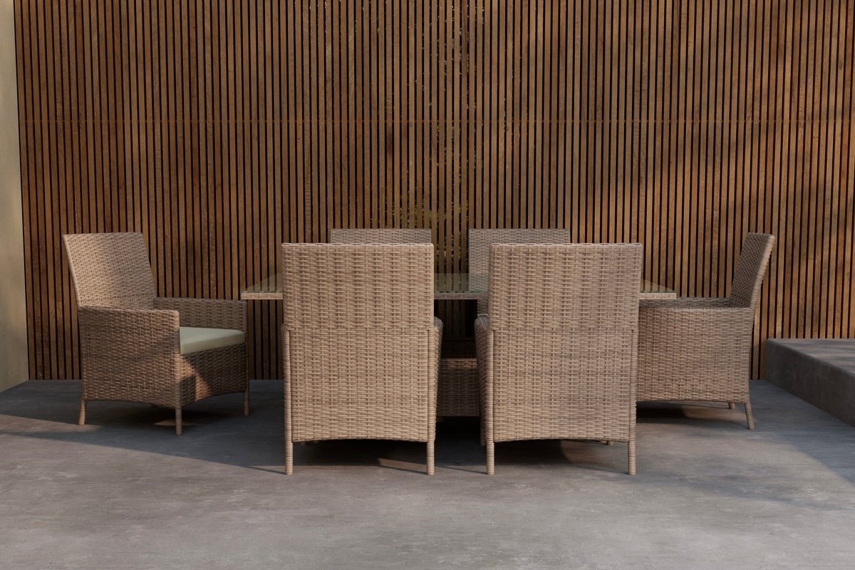 Garten Essgruppe Vireta – 7-teiliges Set aus synthetischem Rattan