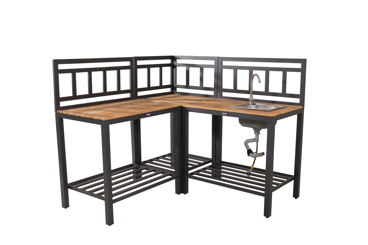 Ablagetisch Jana – Outdoor-Küchenmodul mit Teakholz-Arbeitsfläche