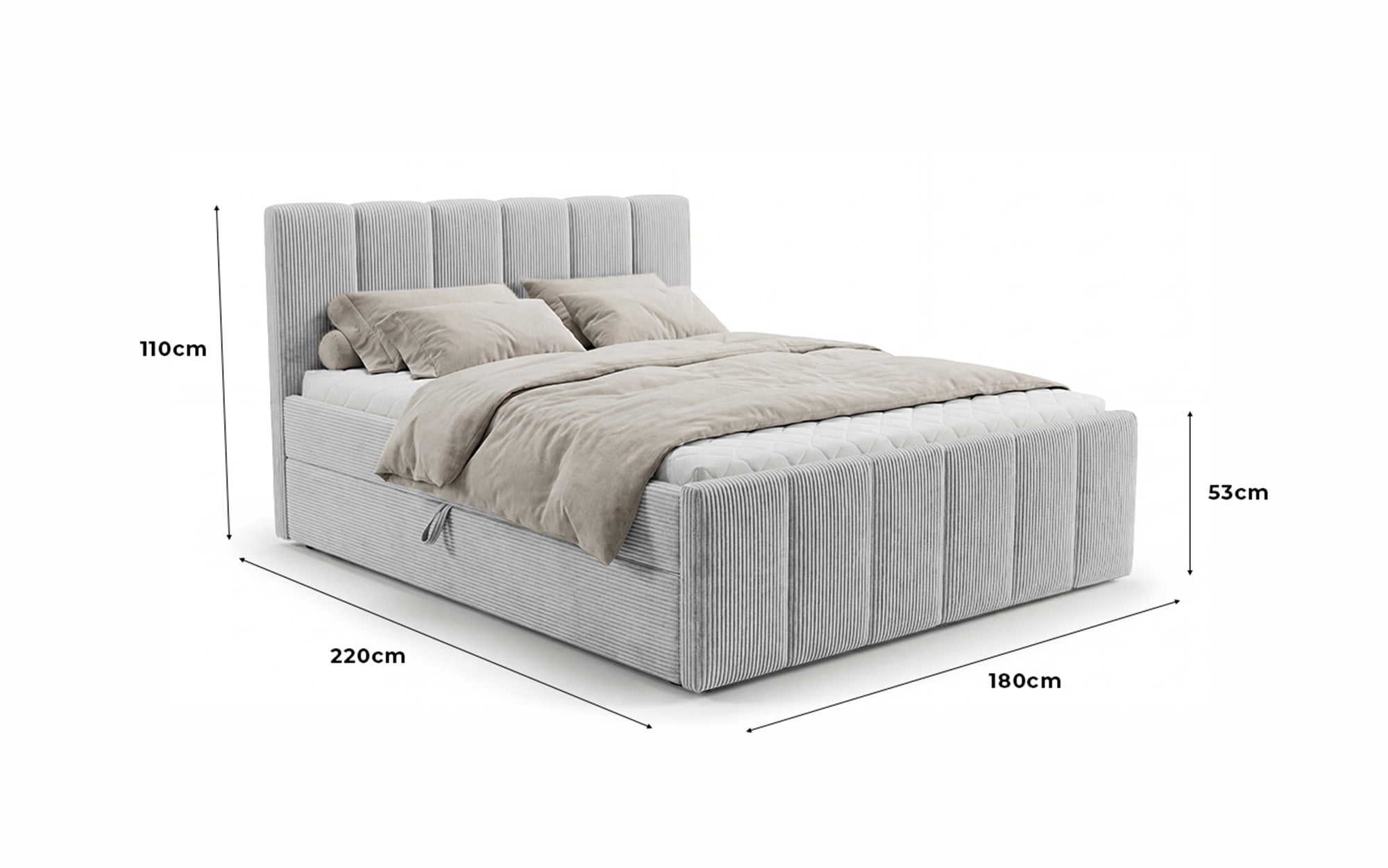 Boxspringbett Siena mit hochklappbarem Stauraum in Cord