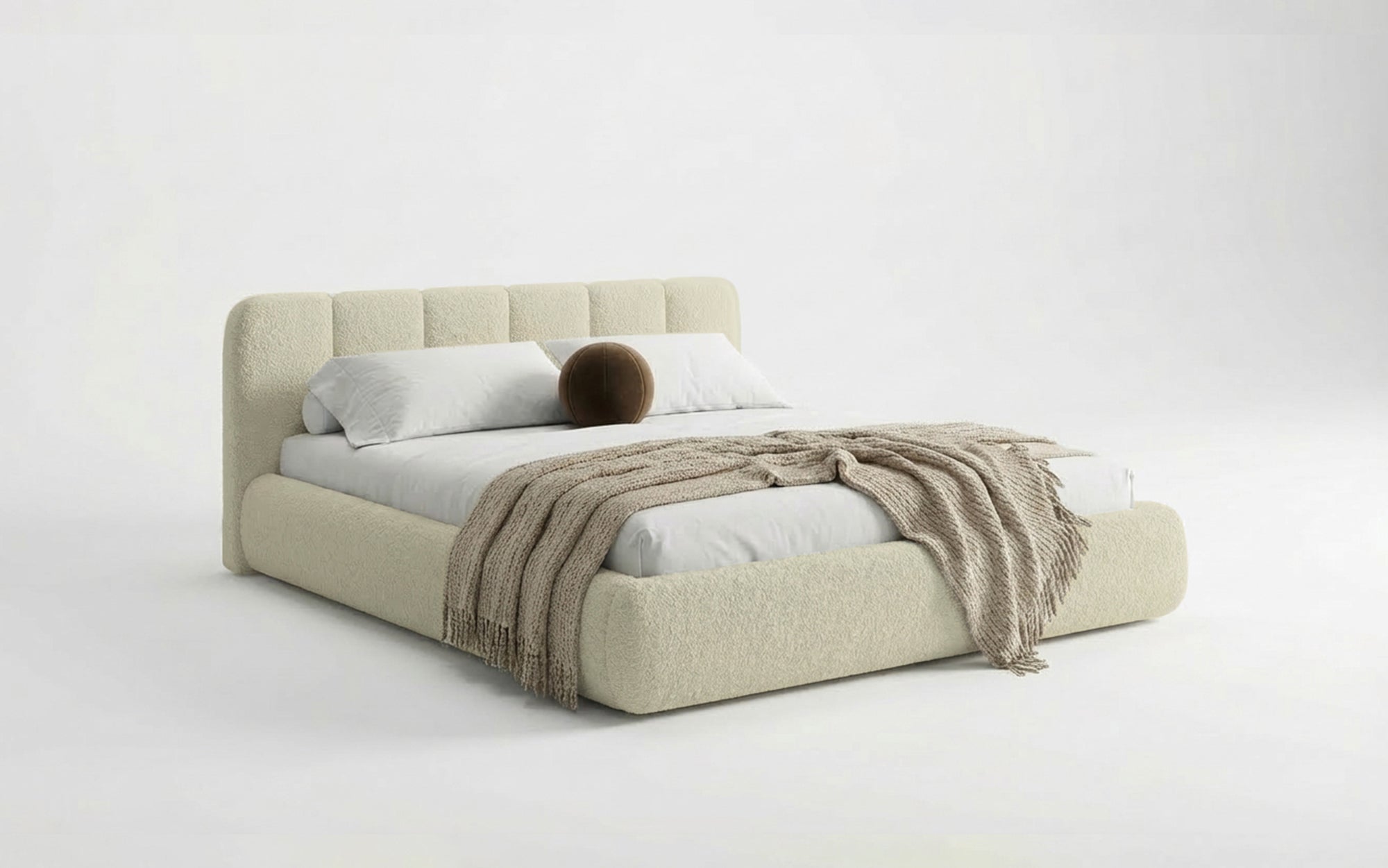 Designer Polsterbett Avelo in Bouclé mit Stauraum