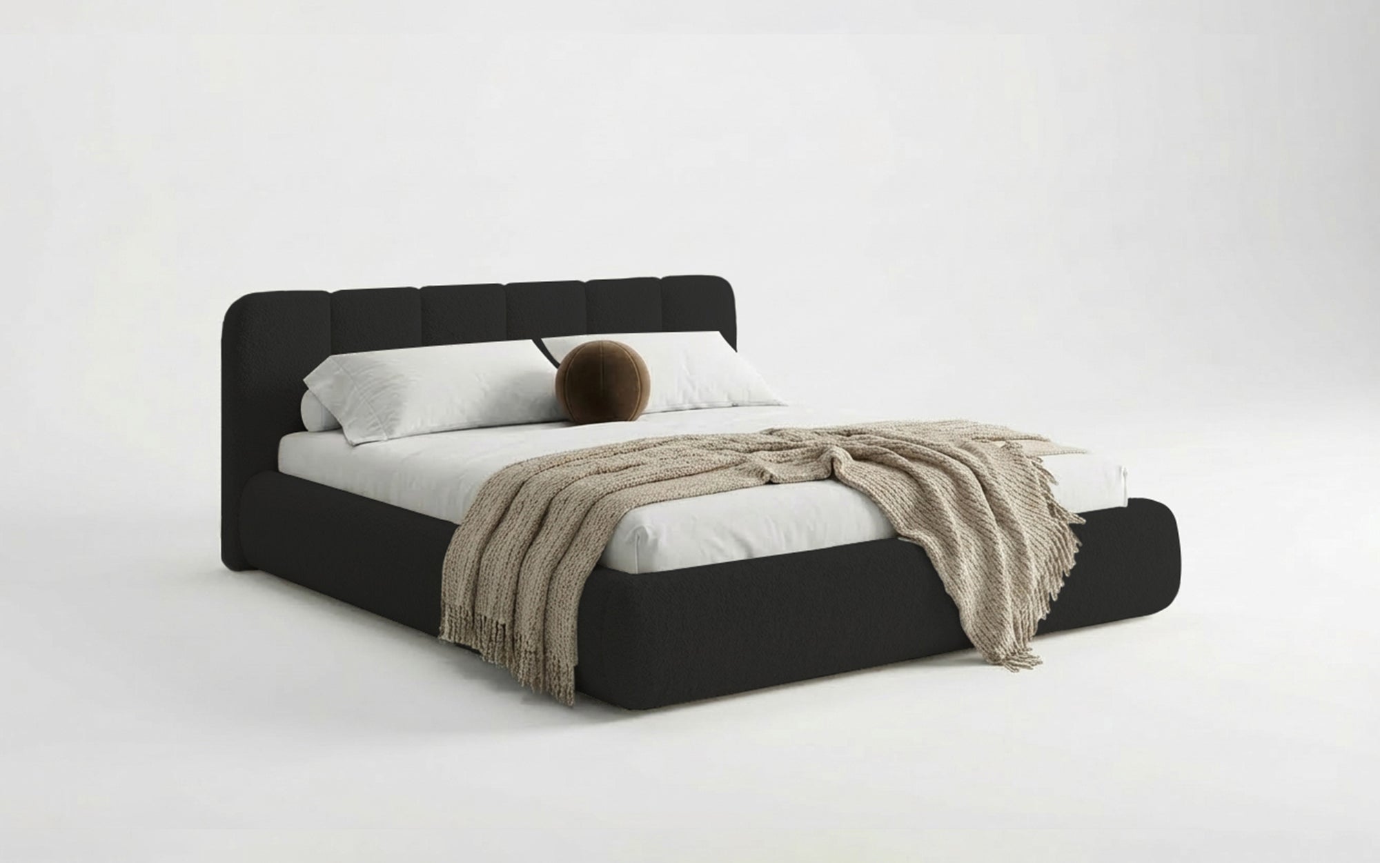 Designer Polsterbett Avelo in Bouclé mit Stauraum