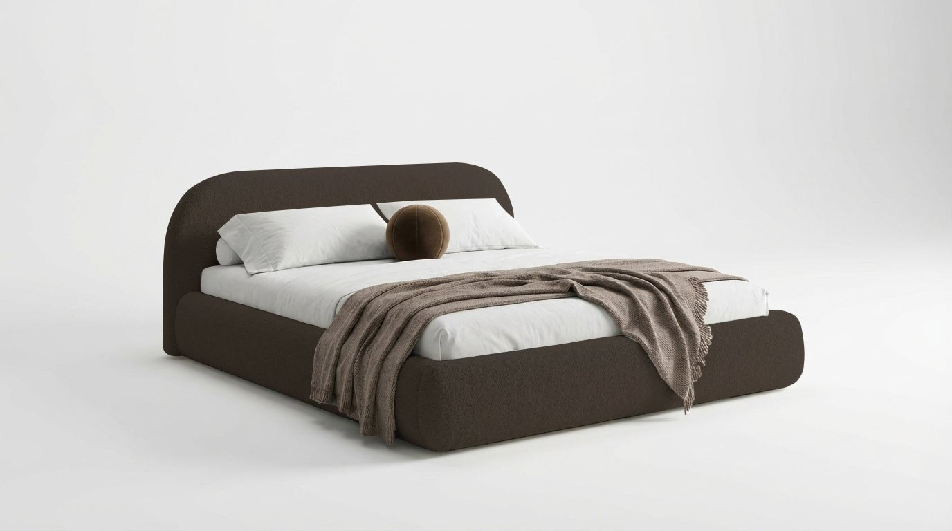 Designer Polsterbett Luma in Bouclé mit Stauraum