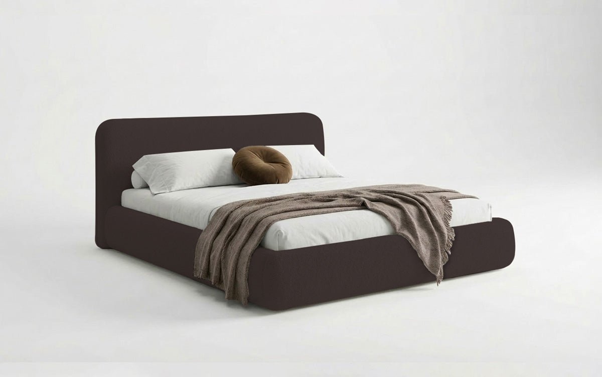 Designer Polsterbett Arosa in Bouclé mit Stauraum