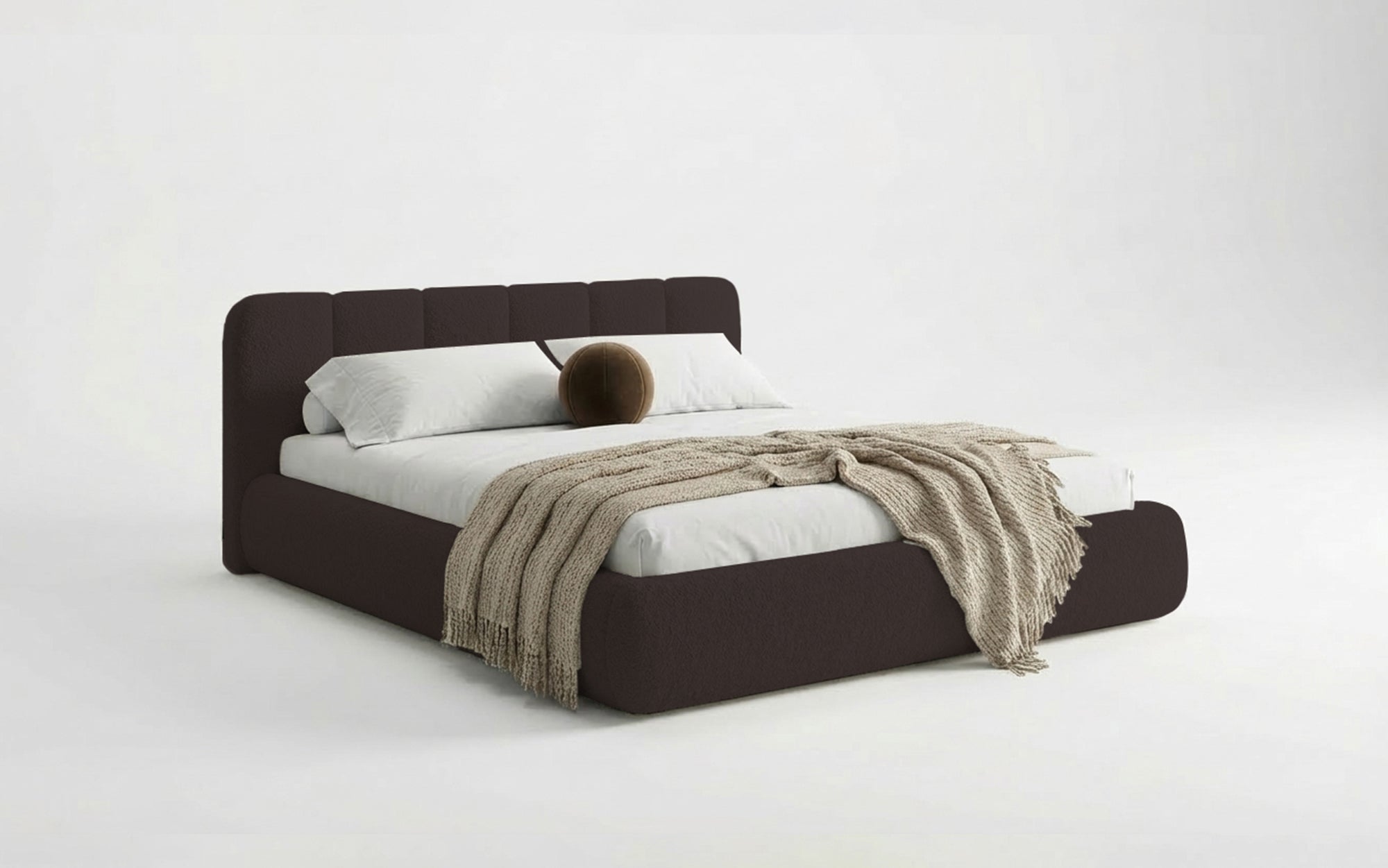 Designer Polsterbett Avelo in Bouclé mit Stauraum