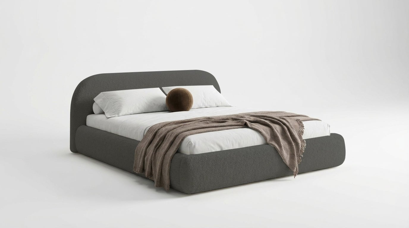 Designer Polsterbett Luma in Bouclé mit Stauraum