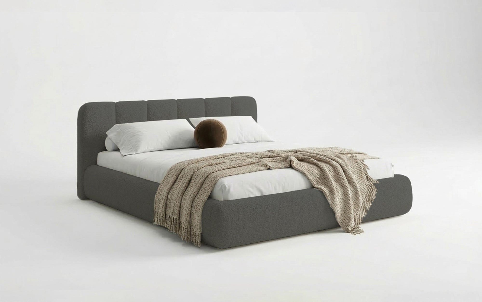 Designer Polsterbett Avelo in Bouclé mit Stauraum