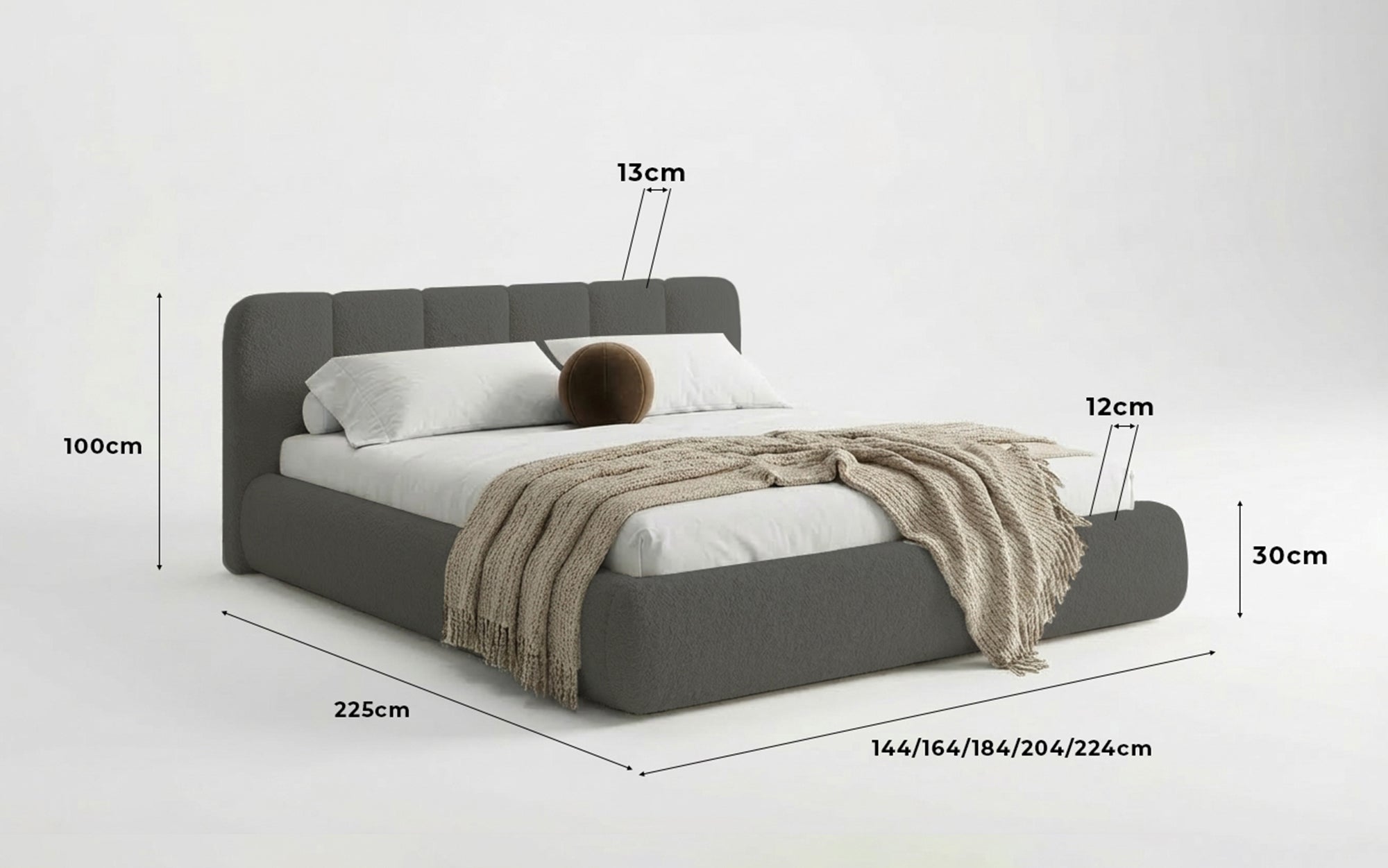 Designer Polsterbett Avelo in Bouclé mit Stauraum