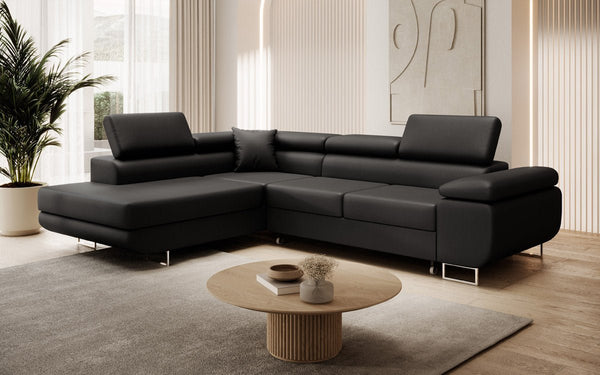 Designer Ecksofa Aston mit Schlaf- und Klappfunktion aus Kunstleder