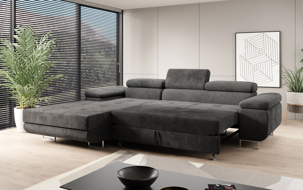 Designer Sofa Calvera mit Schlaf- und Klappfunktion in Cord