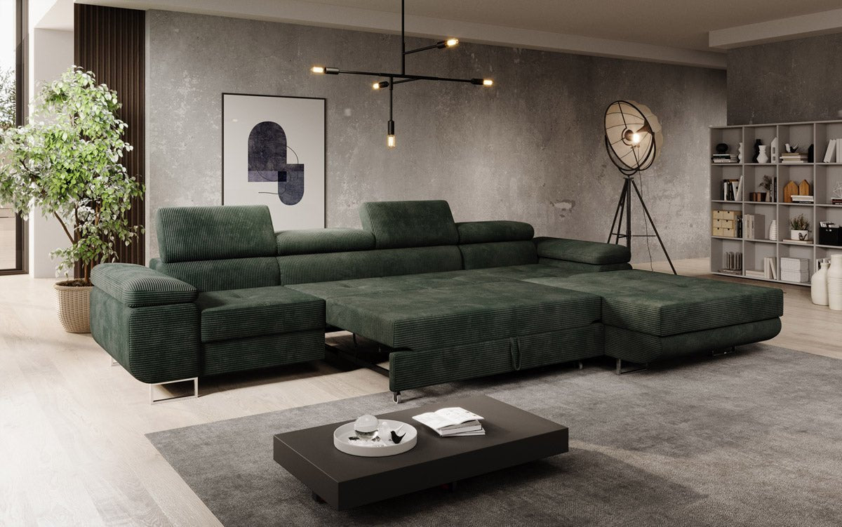 Designer Sofa Calvera Maxi mit Schlaf- und Klappfunktion in Cord