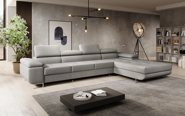 Designer Ecksofa Calvera Maxi mit Schlaf- und Klappfunktion in Bouclé