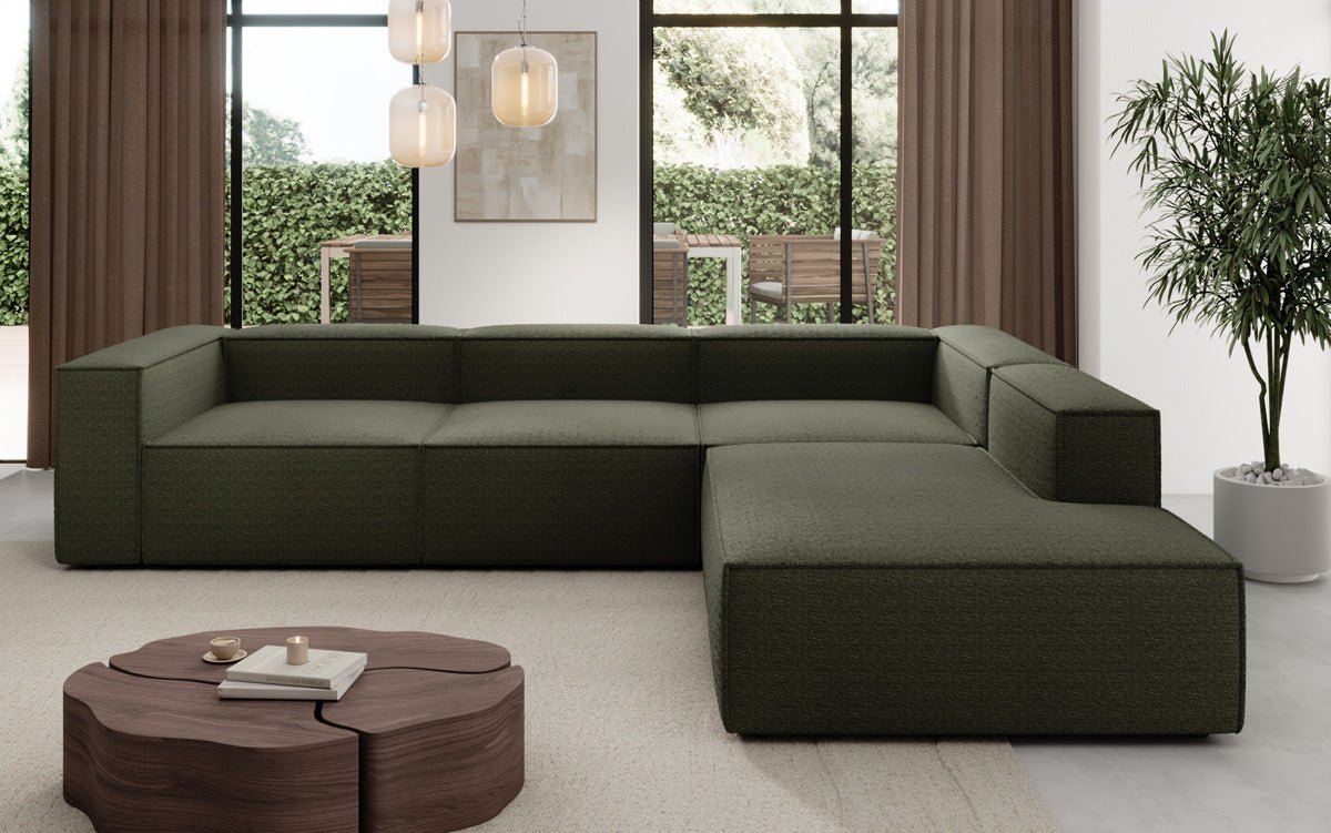 Designer Sofa Lesley L mit langer Ottomane in Bouclé