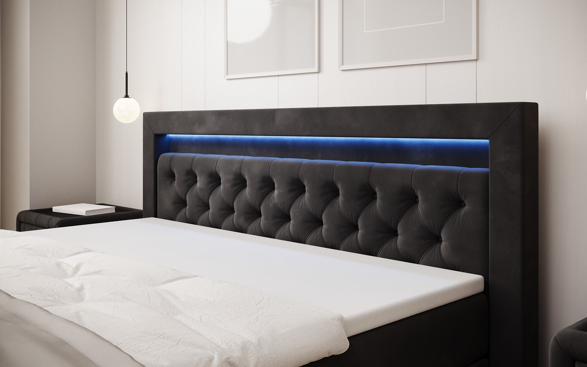 Boxspringbett Menzogna Samt mit LED und Stauraum (2 Schubladen)