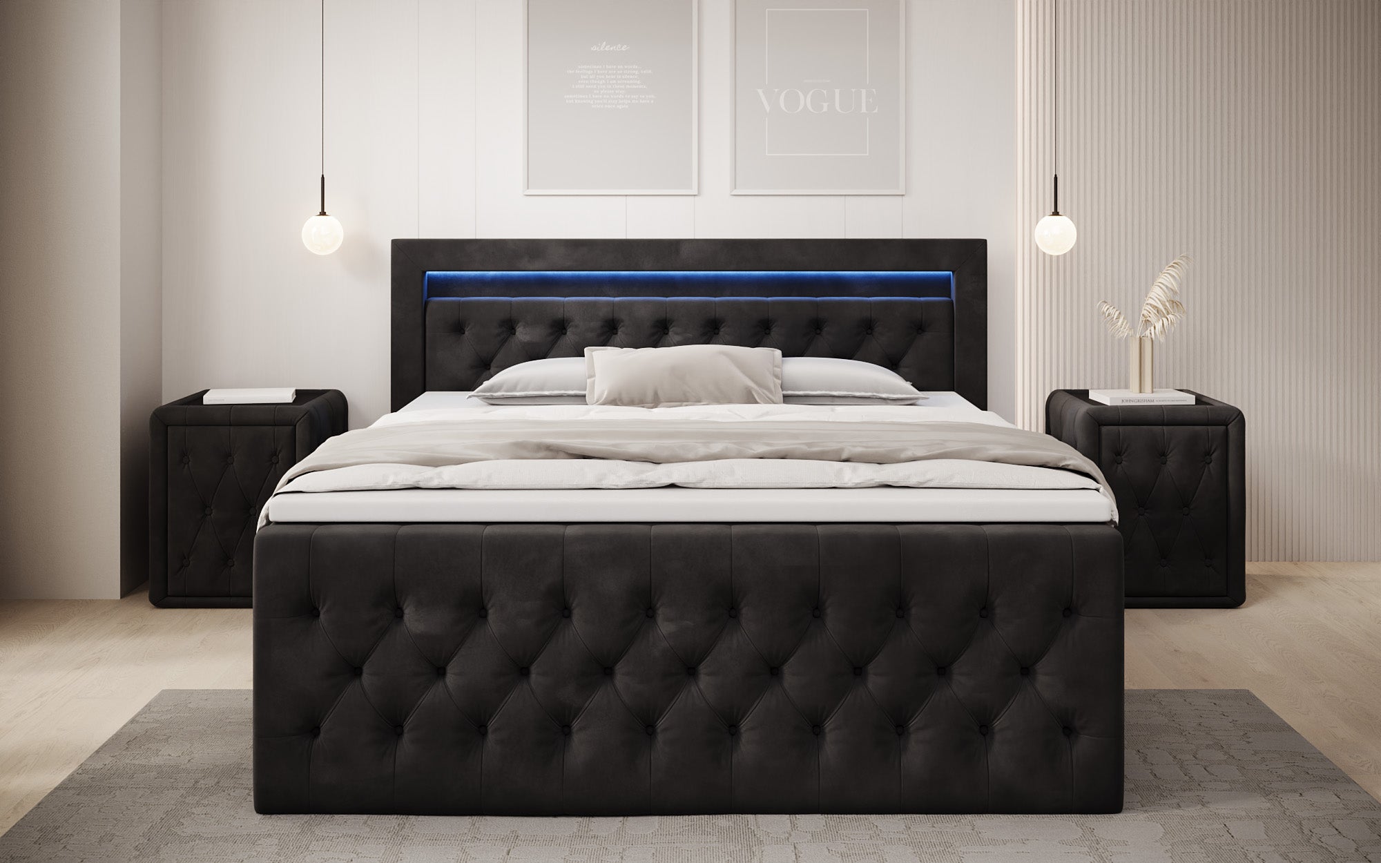 Boxspringbett Menzogna Samt mit LED und Stauraum (2 Schubladen)