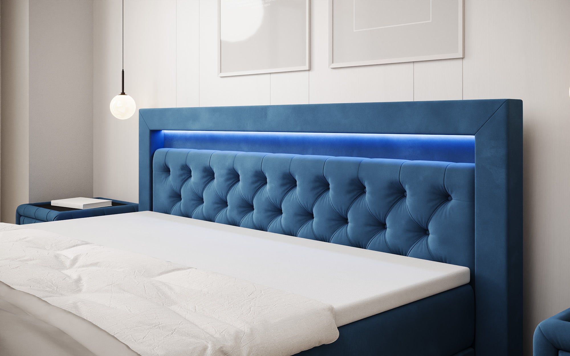 Boxspringbett Menzogna Samt mit LED und Stauraum (2 Schubladen)