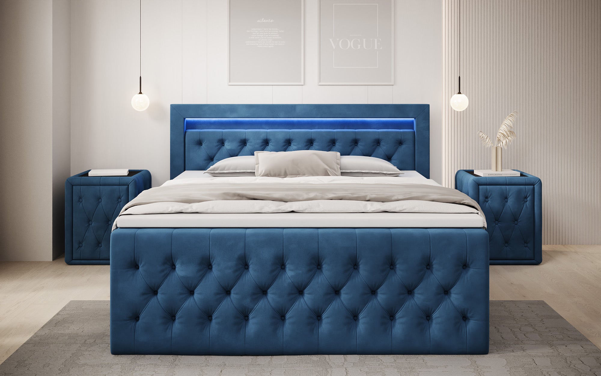 Boxspringbett Menzogna Samt mit LED und Stauraum (2 Schubladen)