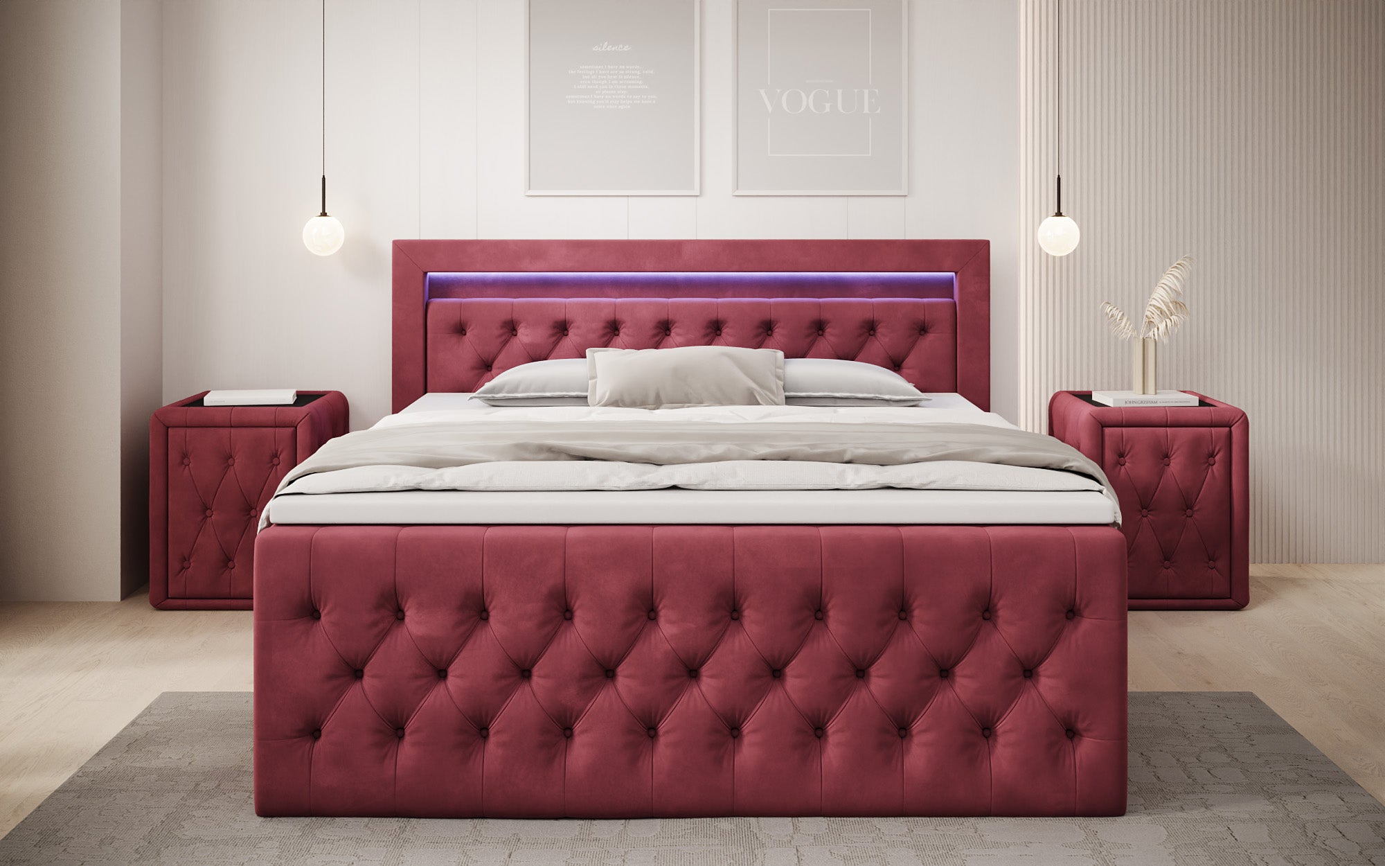 Boxspringbett Menzogna Samt mit LED und Stauraum (2 Schubladen)