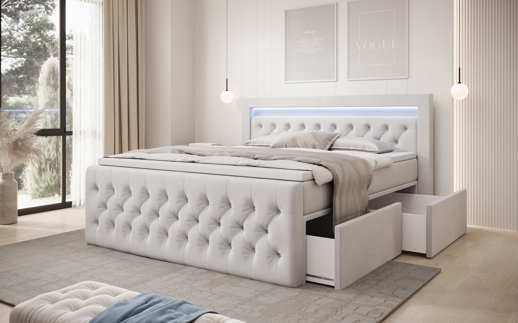 Boxspringbett Menzogna Samt mit LED und Stauraum (2 Schubladen)