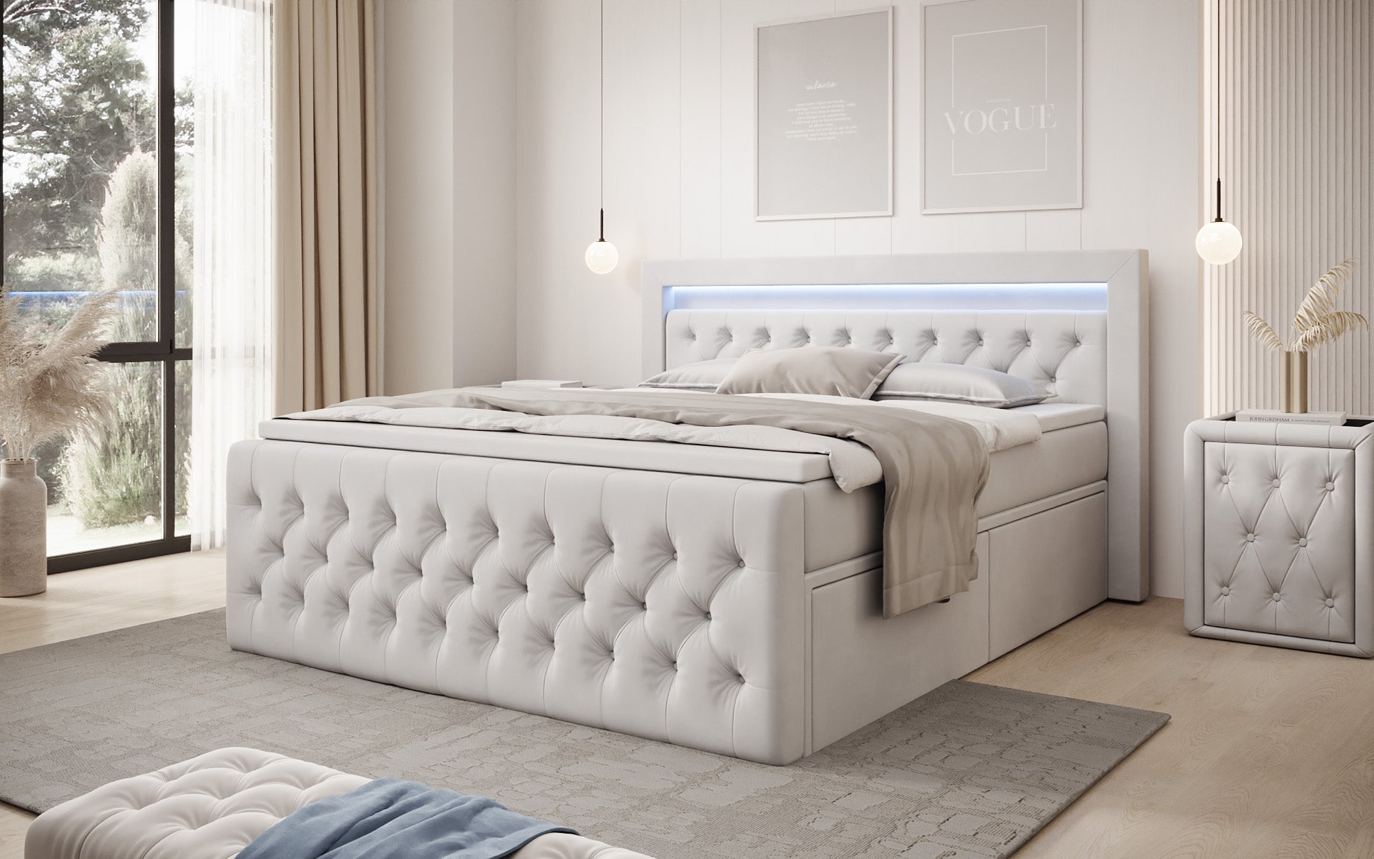 Boxspringbett Menzogna Samt mit LED und Stauraum (2 Schubladen)