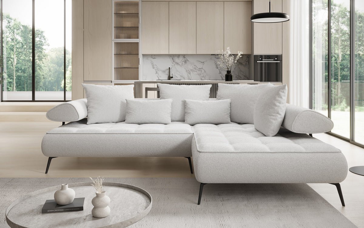 Designer Sofa Sydney L Bouclé mit elektrischer Schlaffunktion