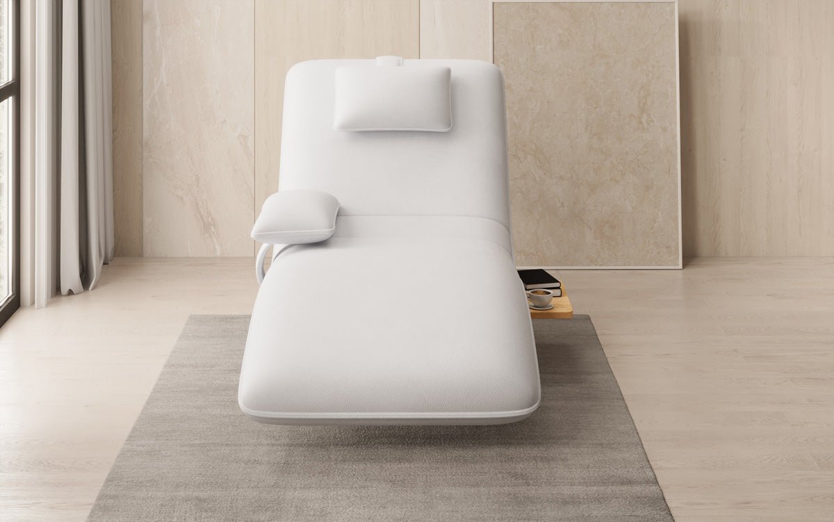 Designer Relax-Liege Velor Echtleder mit Drehfunktion und Beistelltisch
