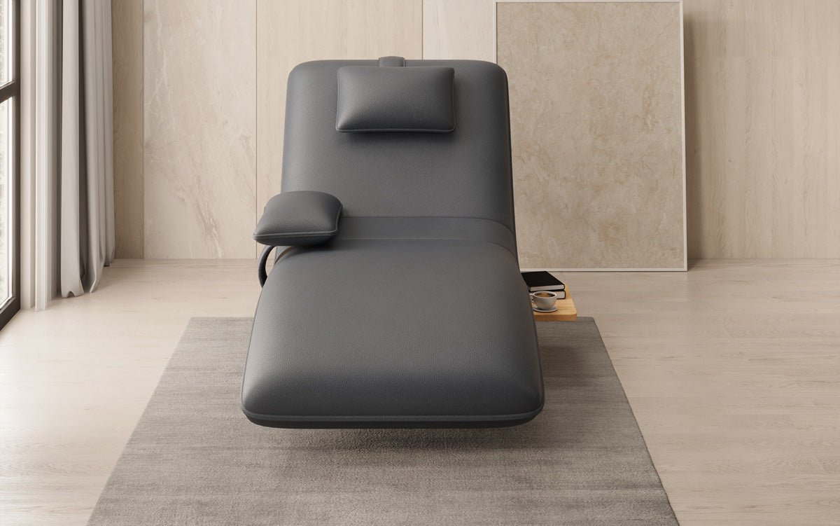 Designer Relax-Liege Velor Echtleder mit Drehfunktion und Beistelltisch