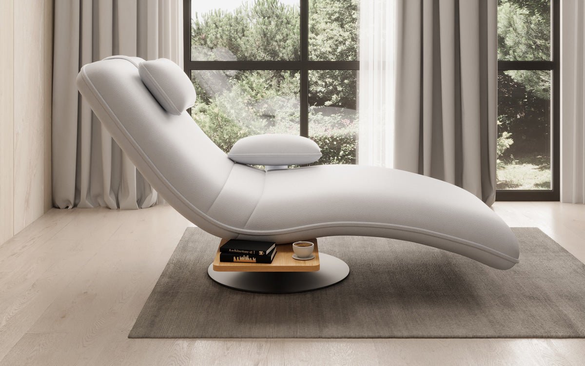 Designer Relax-Liege Velor Echtleder mit Drehfunktion und Beistelltisch