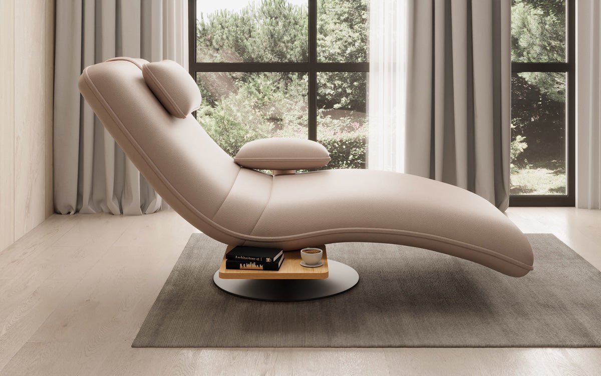 Designer Relax-Liege Velor Echtleder mit Drehfunktion und Beistelltisch