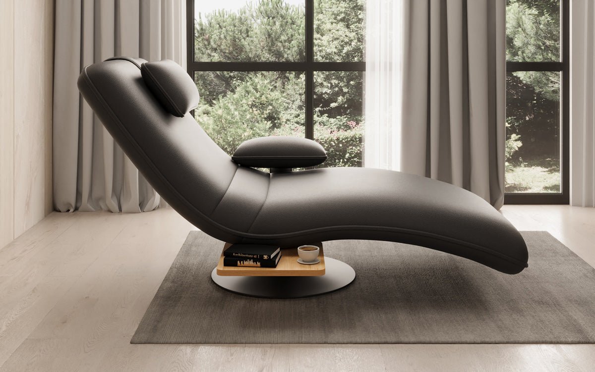 Designer Relax-Liege Velor Echtleder mit Drehfunktion und Beistelltisch