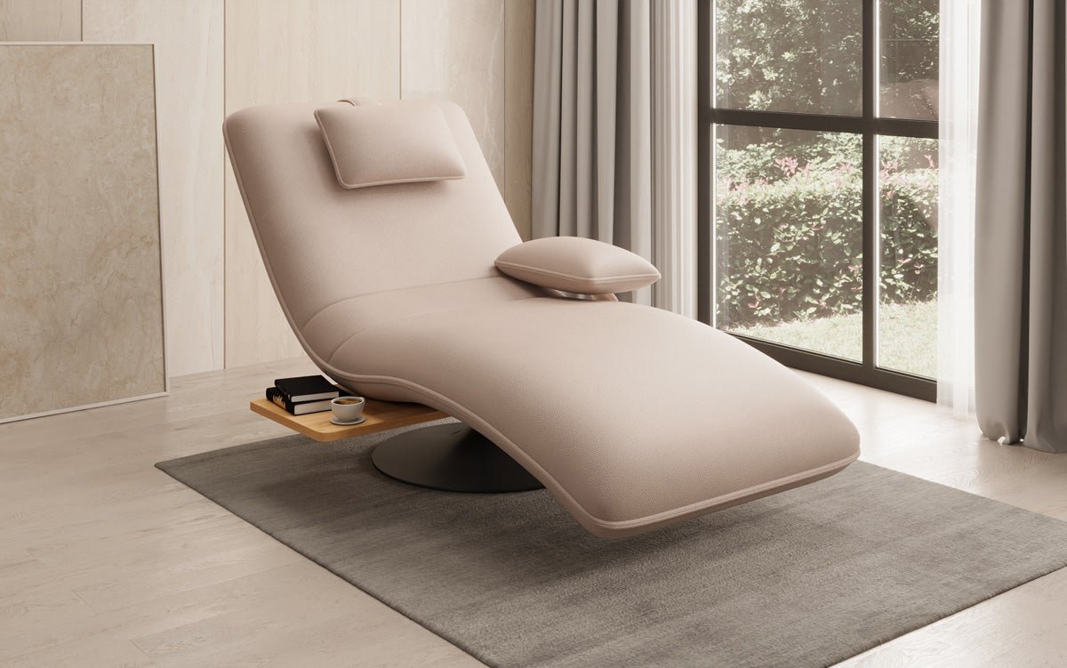 Designer Relax-Liege Velor Echtleder mit Drehfunktion und Beistelltisch