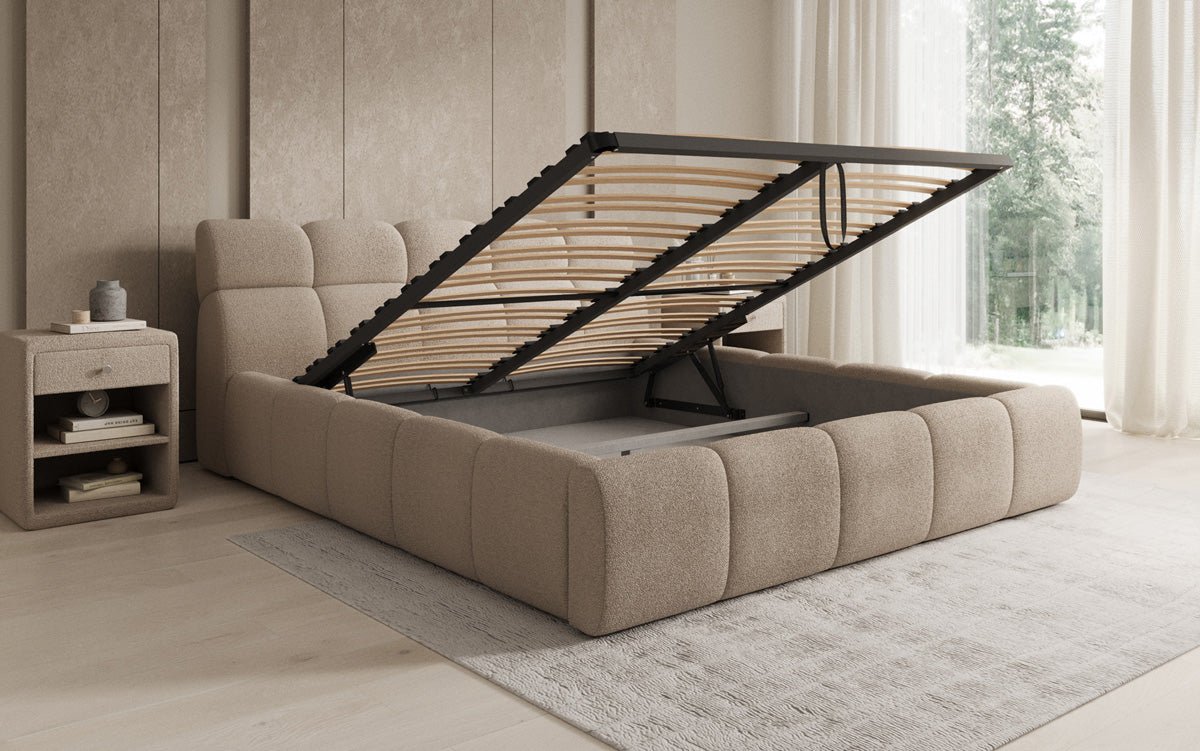Designer Polsterbett Dallas Bouclé mit Stauraum