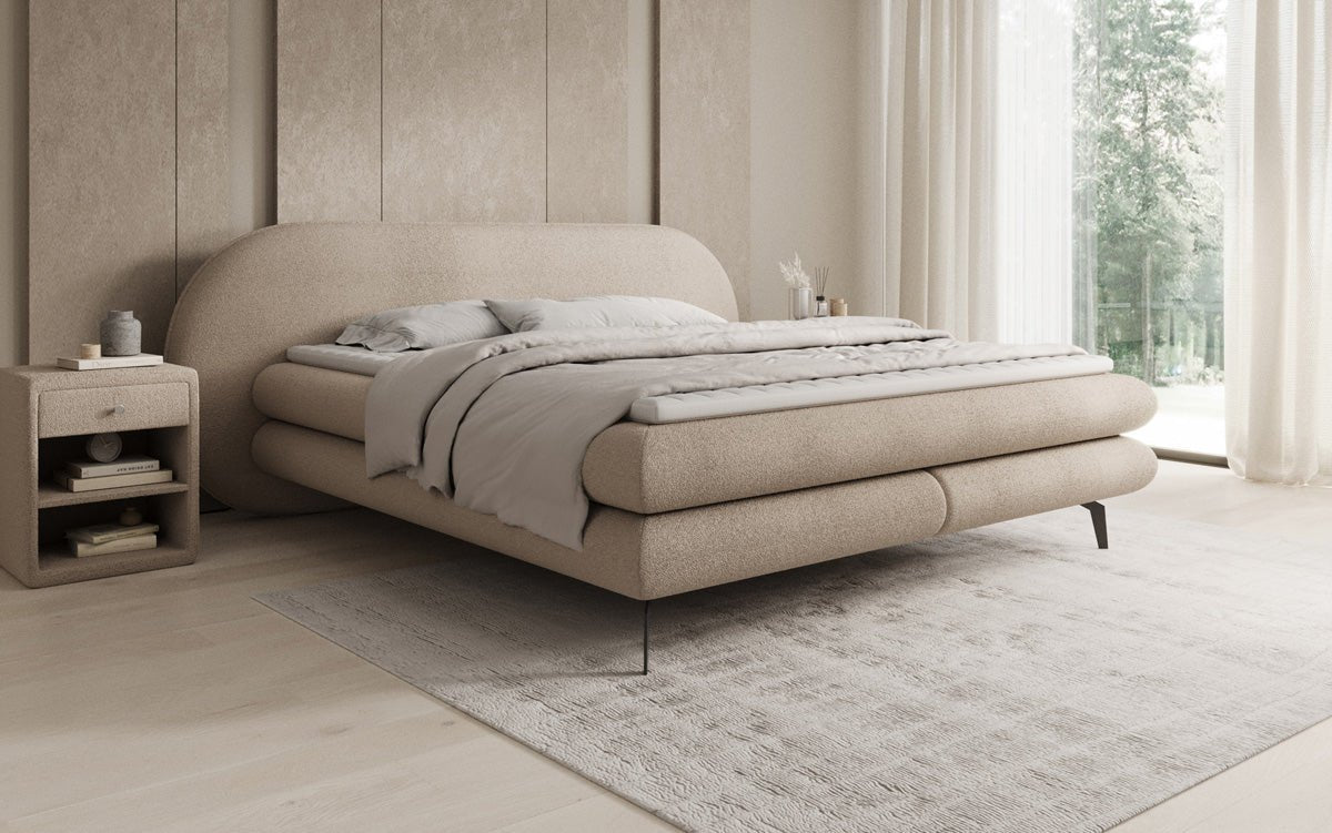 Boxspringbett Marisol mit ovalem Headboard in Bouclé