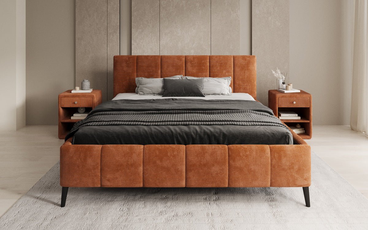 Designer Polsterbett Valerio in Cord mit höhenverstellbarem Lattenrost