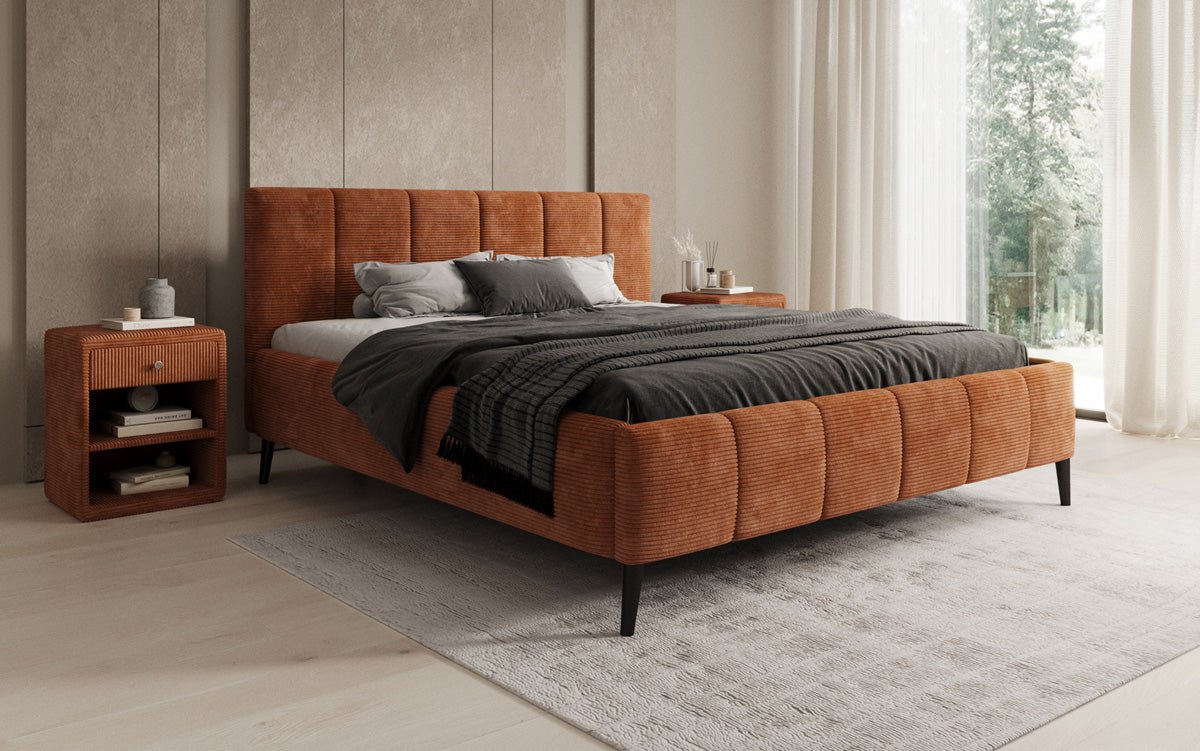Designer Polsterbett Valerio in Cord mit höhenverstellbarem Lattenrost