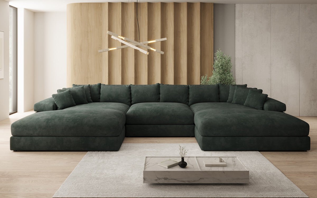Designer Sofa Bernardo U mit breiter Ottomane in Cord