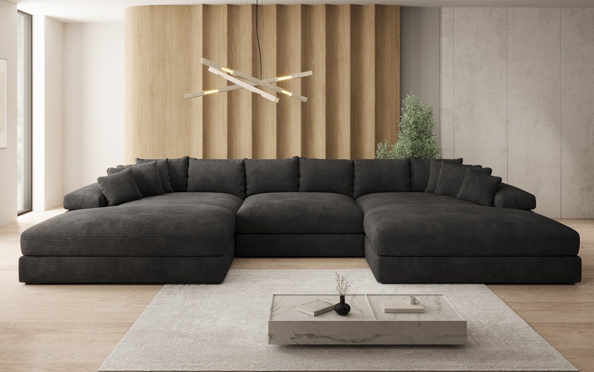 Designer Sofa Bernardo U mit breiter Ottomane in Cord
