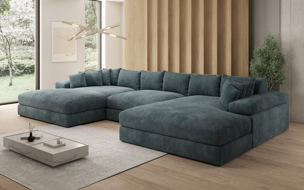 Designer Sofa Bernardo U mit breiter Ottomane in Cord