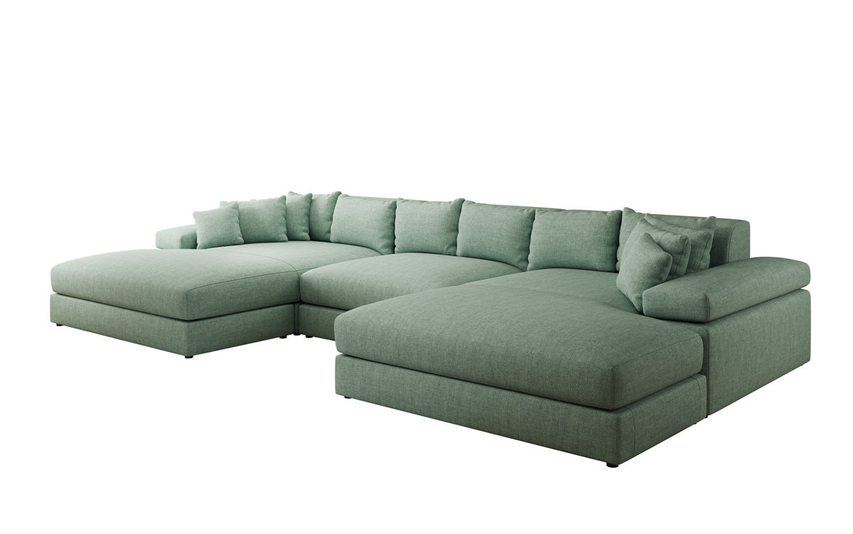 Designer Sofa Bernardo U mit breiter Ottomane in Leinen-Optik