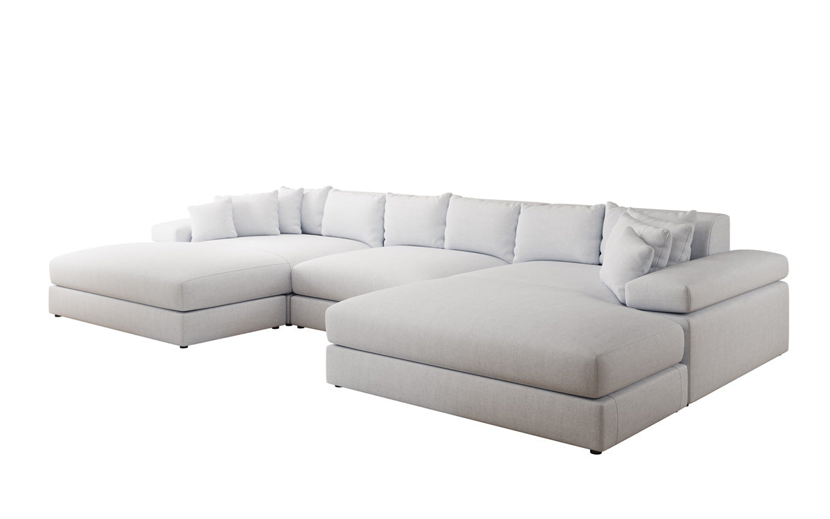 Designer Sofa Bernardo U mit breiter Ottomane in Leinen-Optik