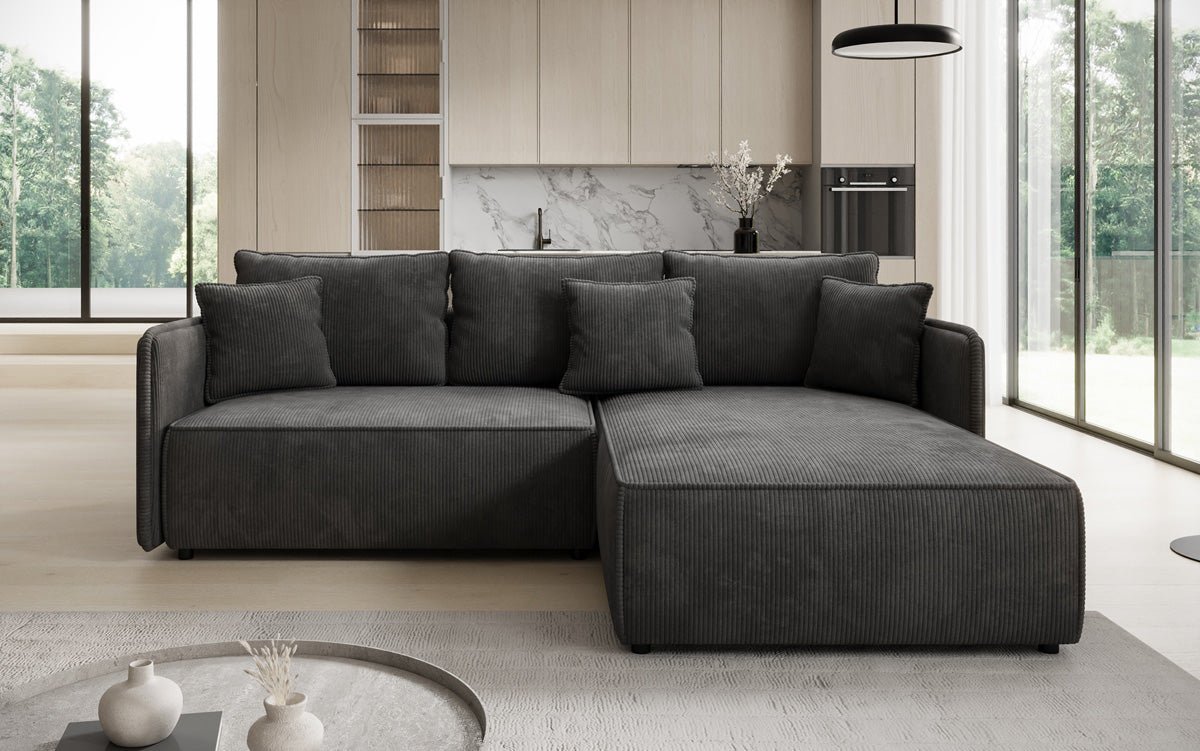 Designer Sofa Marlen mit Schlaf- und Klappfunktion in Cord
